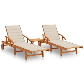 Tumbonas con mesa y cojines 2 uds madera maciza de acacia de , Tumbonas - Ref: Foro24-3077348, Precio: 469,95 €, Descuento: %