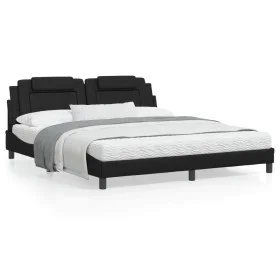 Bed frame with synthetic leather headboard black 180x200cm by , Beds and slatted bases - Ref: Foro24-3208110, Price: 235,56 €...