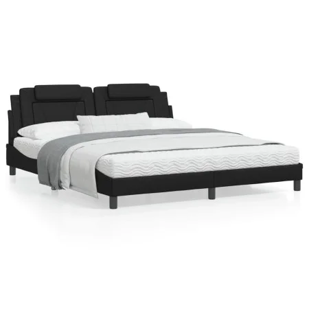 Bed frame with synthetic leather headboard black 180x200cm by , Beds and slatted bases - Ref: Foro24-3208110, Price: 235,56 €...
