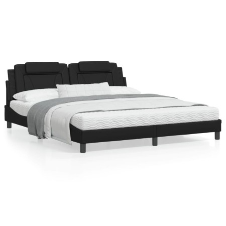 Estructura de cama con cabecero cuero sintético negro 180x200cm de , Camas y somieres - Ref: Foro24-3208110, Precio: 235,21 €...