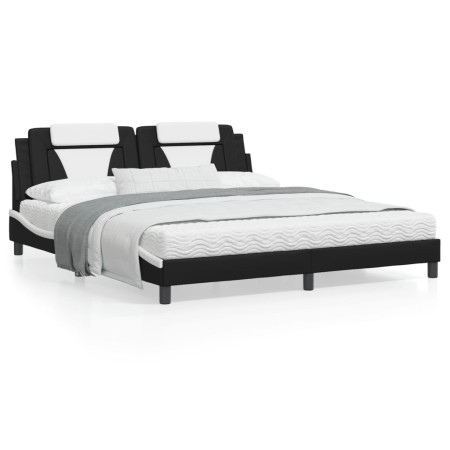 Estructura de cama con cabecero cuero sintético negro y blanco de , Camas y somieres - Ref: Foro24-3208115, Precio: 237,35 €,...