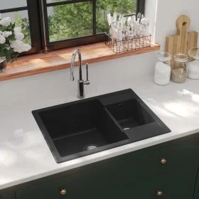 Küchenspüle mit Doppelbecken und Überlauf aus schwarzem Granit von vidaXL, Sinkt - Ref: Foro24-147085, Preis: 177,49 €, Rabat...