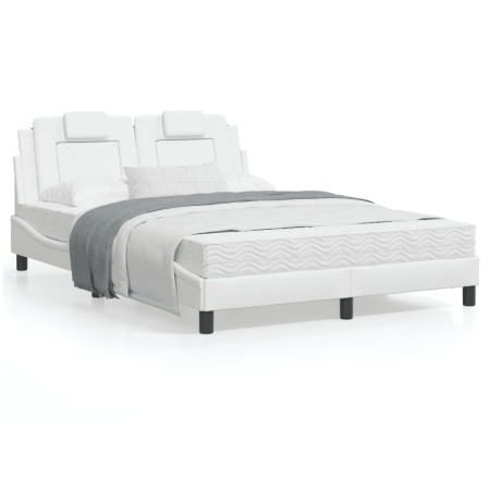 Estructura de cama cabecero cuero sintético blanco 140x190 cm de , Camas y somieres - Ref: Foro24-3208090, Precio: 223,49 €, ...