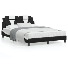 Estructura cama cabecero cuero sintético negro blanco 140x200cm de , Camas y somieres - Ref: Foro24-3208101, Precio: 194,19 €...