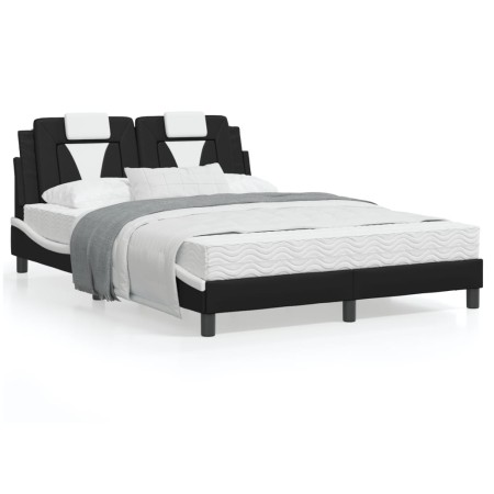 Estructura cama cabecero cuero sintético negro blanco 140x200cm de , Camas y somieres - Ref: Foro24-3208101, Precio: 197,82 €...