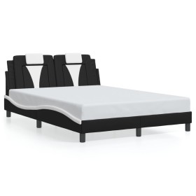 Estructura cama con LED cuero sintético negro blanco 140x200 cm de , Camas y somieres - Ref: Foro24-3214027, Precio: 206,61 €...