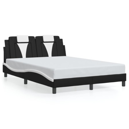 Estructura cama con LED cuero sintético negro blanco 140x200 cm de , Camas y somieres - Ref: Foro24-3214027, Precio: 206,61 €...