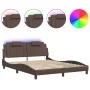 Bed frame with LED lights, brown PE leather, 160x200 cm. by , Beds and slatted bases - Ref: Foro24-3214031, Price: 248,32 €, ...