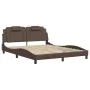 Bed frame with LED lights, brown PE leather, 160x200 cm. by , Beds and slatted bases - Ref: Foro24-3214031, Price: 248,32 €, ...
