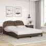 Bed frame with LED lights, brown PE leather, 160x200 cm. by , Beds and slatted bases - Ref: Foro24-3214031, Price: 248,32 €, ...