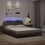 Bed frame with LED lights, brown PE leather, 160x200 cm. by , Beds and slatted bases - Ref: Foro24-3214031, Price: 248,32 €, ...