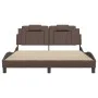 Bed frame with LED lights, brown PE leather, 160x200 cm. by , Beds and slatted bases - Ref: Foro24-3214031, Price: 248,32 €, ...