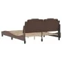 Bed frame with LED lights, brown PE leather, 160x200 cm. by , Beds and slatted bases - Ref: Foro24-3214031, Price: 248,32 €, ...