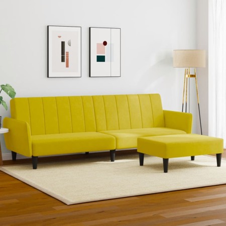 Sofá cama de 2 plazas con taburete terciopelo amarillo de , Sofás - Ref: Foro24-3216254, Precio: 317,67 €, Descuento: %