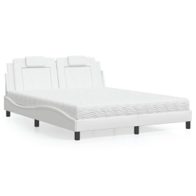 Cama con colchón cuero sintético blanco 160x200 cm de , Camas y somieres - Ref: Foro24-3208804, Precio: 406,06 €, Descuento: %