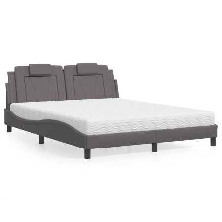 Cama con colchón cuero sintético gris 160x200 cm de , Camas y somieres - Ref: Foro24-3208806, Precio: 430,16 €, Descuento: %