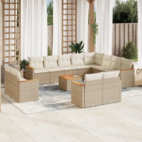 Set sofás de jardín con cojines 13 pzas ratán sintético beige en Conjuntos de jardín | Comprar online en Foru.es