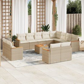 Set sofás de jardín con cojines 13 pzas ratán sintético beige en Conjuntos de jardín | Comprar online en Foru.es