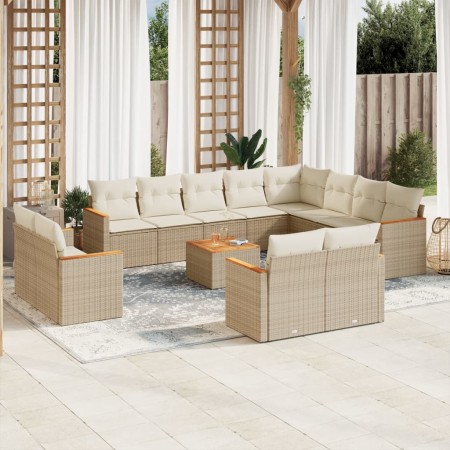 Set sofás de jardín con cojines 13 pzas ratán sintético beige en Conjuntos de jardín | Comprar online en Foru.es