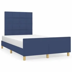Estructura de cama con cabecero tela azul 120x190 cm de , Camas y somieres - Ref: Foro24-3270519, Precio: 172,68 €, Descuento: %