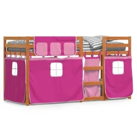 Solid pine wood bunk bed with curtains 90x200 cm by , Beds and slatted bases - Ref: Foro24-3283948, Price: 172,80 €, Discount: %