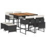Set de comedor de jardín 9 pzas y cojines ratán sintético negro de , Conjuntos de jardín - Ref: Foro24-3278090, Precio: 353,8...