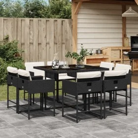Set de comedor de jardín 9 pzas y cojines ratán sintético negro de , Conjuntos de jardín - Ref: Foro24-3278141, Precio: 538,7...