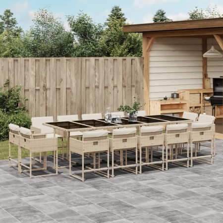Set comedor de jardín con cojines 15 pzas ratán sintético beige de , Conjuntos de jardín - Ref: Foro24-3278181, Precio: 853,7...