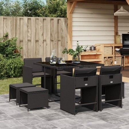 Set de comedor de jardín 9 pzas y cojines ratán sintético negro de , Conjuntos de jardín - Ref: Foro24-3277902, Precio: 374,7...