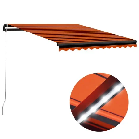 Manual retractable awning with orange and brown LED lights 350x250 cm by vidaXL, Awnings - Ref: Foro24-3055225, Price: 443,72...