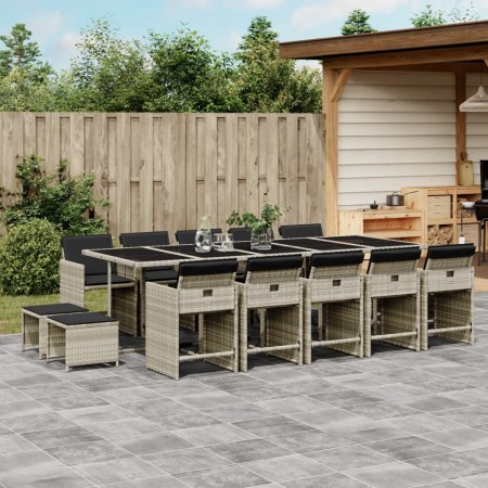 Set comedor jardín y cojines 15 pzas ratán sintético gris claro de , Conjuntos de jardín - Ref: Foro24-3277942, Precio: 817,9...