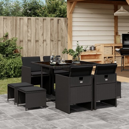 Set de comedor de jardín 9 pzas y cojines ratán sintético negro de , Conjuntos de jardín - Ref: Foro24-3277722, Precio: 404,1...