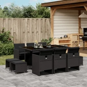 Set de comedor jardín 11 pzas con cojines ratán sintético negro de , Conjuntos de jardín - Ref: Foro24-3277734, Precio: 658,7...