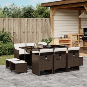 Set comedor de jardín 11 pzas y cojines ratán sintético marrón de , Conjuntos de jardín - Ref: Foro24-3277736, Precio: 583,75...