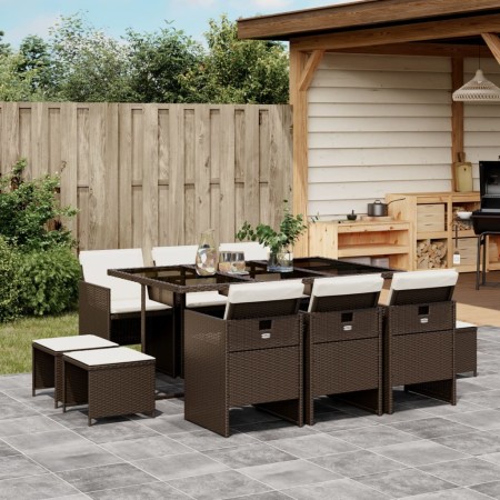 Set comedor de jardín 11 pzas y cojines ratán sintético marrón de , Conjuntos de jardín - Ref: Foro24-3277736, Precio: 583,75...