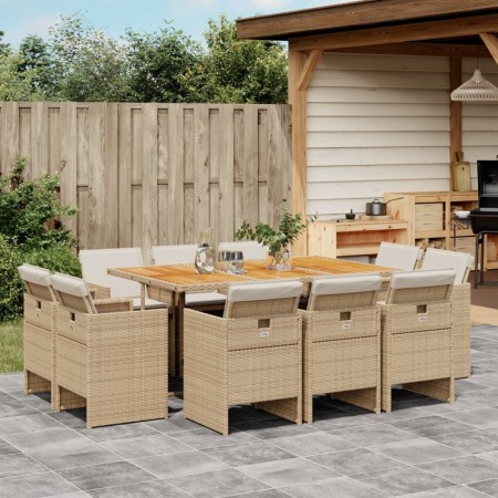 Set comedor de jardín 11 pzas con cojines ratán sintético beige de , Conjuntos de jardín - Ref: Foro24-3277743, Precio: 726,3...