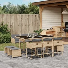 Set comedor de jardín 11 pzas con cojines ratán sintético beige de , Conjuntos de jardín - Ref: Foro24-3278099, Precio: 631,8...