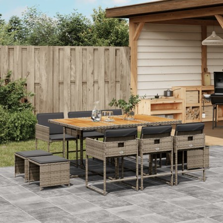 Set de comedor de jardín 11 pzas y cojines ratán sintético gris de , Conjuntos de jardín - Ref: Foro24-3278101, Precio: 513,7...