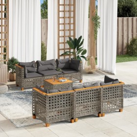 Set de sofás de jardín 7 pzas con cojines ratán sintético gris de , Conjuntos de jardín - Ref: Foro24-3261741, Precio: 603,06...