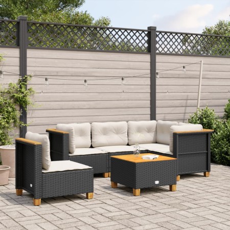 Set de sofás de jardín 6 piezas y cojines ratán sintético negro de , Conjuntos de jardín - Ref: Foro24-3261839, Precio: 404,1...