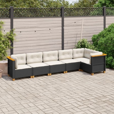 Set de sofás de jardín 6 piezas y cojines ratán sintético negro de , Conjuntos de jardín - Ref: Foro24-3261845, Precio: 417,2...