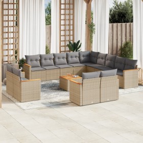 Set sofás jardín 14 pzas y cojines ratán sintético beige mezcla en Conjuntos de jardín | Comprar online en Foru.es