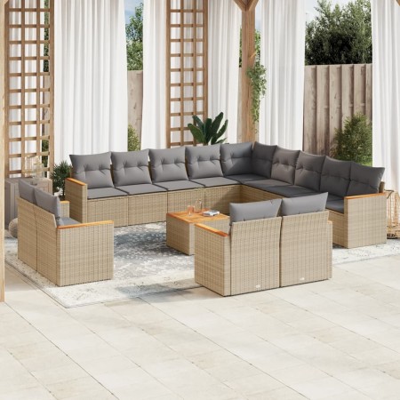 Set sofás jardín 14 pzas y cojines ratán sintético beige mezcla en Conjuntos de jardín | Comprar online en Foru.es