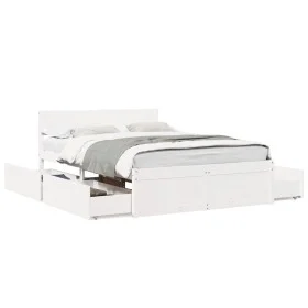 Estructura de cama con cajones madera de pino blanco 120x200 cm de , Camas y somieres - Ref: Foro24-3282352, Precio: 302,95 €...