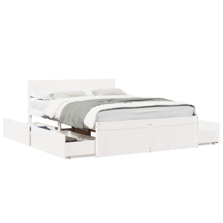 Estructura de cama con cajones madera de pino blanco 120x200 cm de , Camas y somieres - Ref: Foro24-3282352, Precio: 316,39 €...