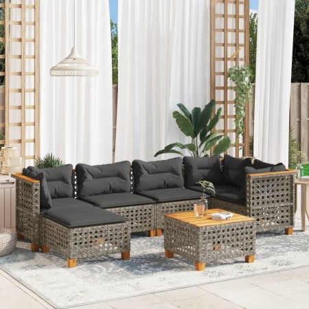 Set de sofás de jardín 7 pzas con cojines ratán sintético gris de , Conjuntos de jardín - Ref: Foro24-3261921, Precio: 560,39...