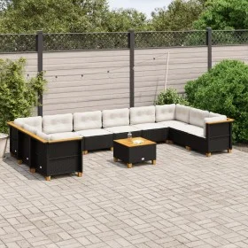Set de sofás de jardín 11 pzas y cojines ratán sintético negro de , Conjuntos de jardín - Ref: Foro24-3262025, Precio: 894,75...