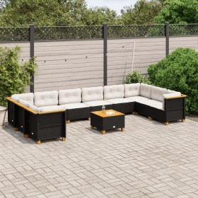 Set de sofás de jardín 11 pzas y cojines ratán sintético negro de , Conjuntos de jardín - Ref: Foro24-3262025, Precio: 815,15...