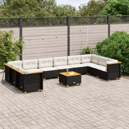 Set de sofás de jardín 11 pzas y cojines ratán sintético negro de , Conjuntos de jardín - Ref: Foro24-3262025, Precio: 815,15...