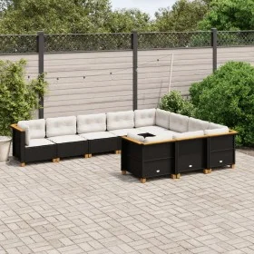 Set de sofás de jardín 10 pzas cojines ratán sintético negro de , Conjuntos de jardín - Ref: Foro24-3262031, Precio: 840,09 €...